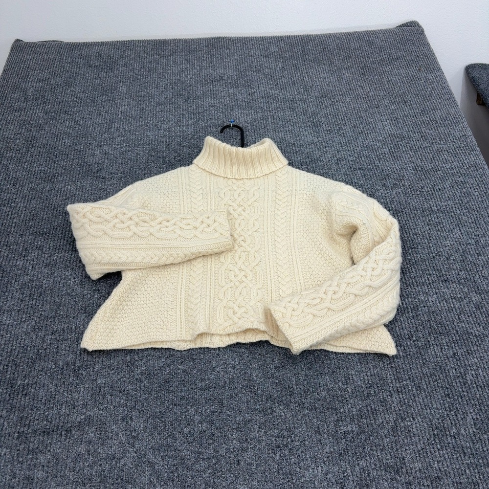 Paul James Sweater Women M Cream Wool Cable Knit Turtleneck Cropped Winter Style